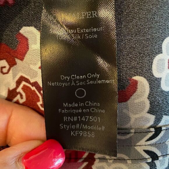 Kobi Halperin Sz M NWT Black Red Levi Ruffle Smocked Cuff Flowy 100% Silk Blouse - Picture 10 of 10